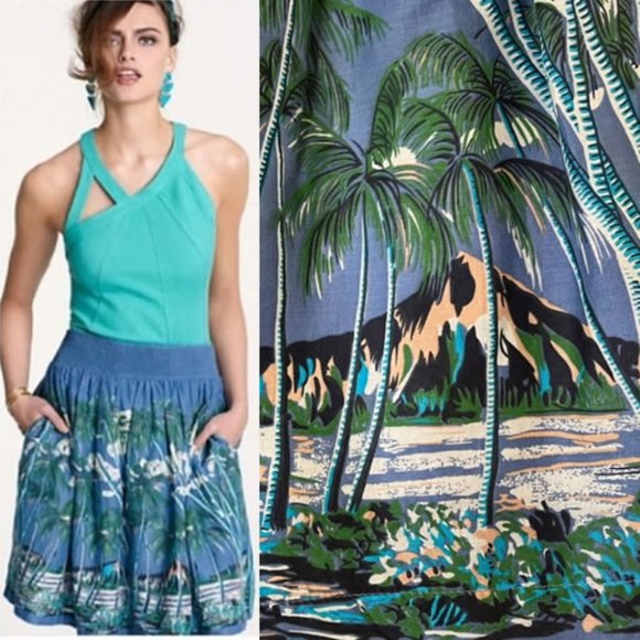 Anthropologie Vanessa Virginia Tropical Palm Tree Print Skirt Size 2 - Picture 1 of 7